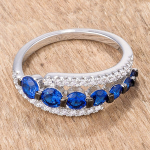 1.06Ct Rhodium & Hematite Plated Graduated Blue & Clear CZ Half Eternity Ring - Jewelry Xoxo