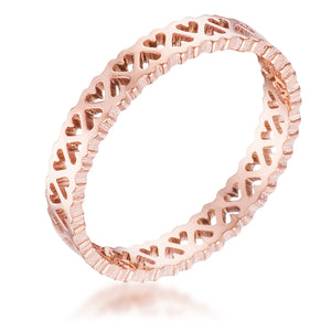 Stainless Steel Rose Goldtone Eternity Hearts Ring - Jewelry Xoxo