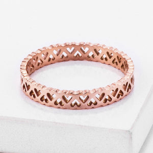 Stainless Steel Rose Goldtone Eternity Hearts Ring - Jewelry Xoxo