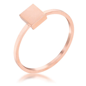 Stainless Steel Rose Goldtone Plated Square Stackable Ring - Jewelry Xoxo