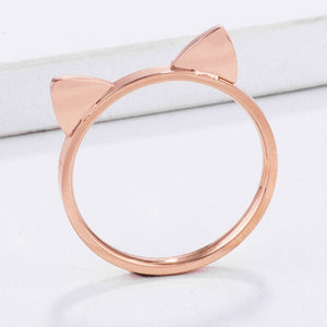 Stainless Steel Rose Goldtone Cat Ear Ring - Jewelry Xoxo