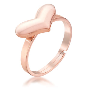 Stainless Steel Rose Goldtone Adjustable Heart Ring - Jewelry Xoxo