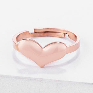 Stainless Steel Rose Goldtone Adjustable Heart Ring - Jewelry Xoxo