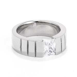Mens 8MM Stainless Steel Band with Tension Set Radiant Cut CZ - Jewelry Xoxo