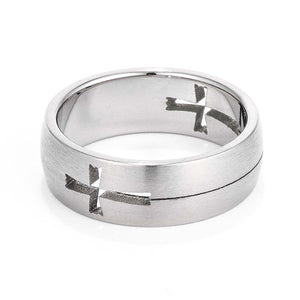 Mens 7MM Laser Cut Cross Stainless Steel Band - Jewelry Xoxo