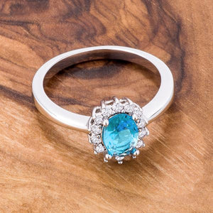 Aqua Blue CZ Petite Oval Ring - Jewelry Xoxo