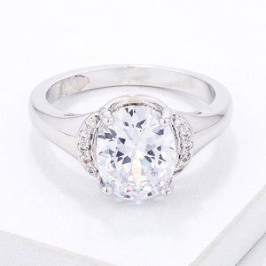 Simple Oval CZ Engagement Style Ring - Jewelry Xoxo