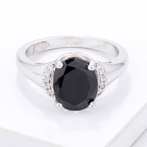 Simple Black & Clear CZ Oval Engagement Style Ring - Jewelry Xoxo