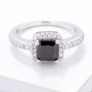 Black & White CZ Princess Halo Ring - Jewelry Xoxo