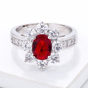 Ruby Red Oval Floral Cocktail Ring - Jewelry Xoxo