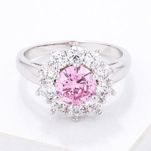 Pink CZ Sunburst Halo Cocktail Ring - Jewelry Xoxo