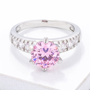 Simple Six Prong Pink CZ Engagement Ring - Jewelry Xoxo