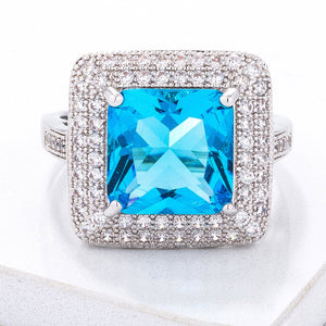 Stunning Aqua CZ Micropave Cocktail Ring - Jewelry Xoxo