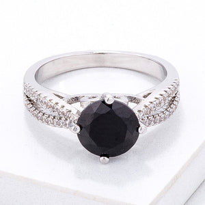 Delicate Pave Shoulder Black CZ Ring - Jewelry Xoxo