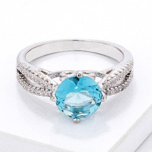 Delicate Pave Shoulder Ice Blue CZ Ring - Jewelry Xoxo