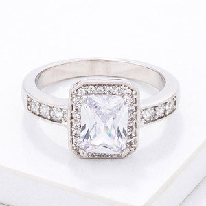 Elegant Clear Emerald Cut CZ Ring - Jewelry Xoxo