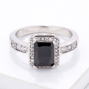 Elegant Black Emerald Cut CZ Ring - Jewelry Xoxo