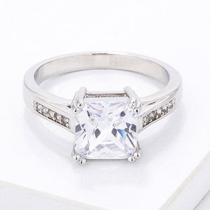 Classic Clear Princess Cut CZ Engagement Ring - Jewelry Xoxo