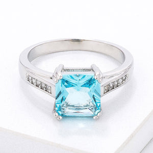 Classic Light Blue CZ Princess Cut Ring - Jewelry Xoxo