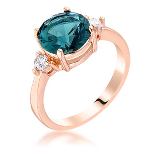 Rose Gold Plated Blue Green Three Stone Engagement Ring - Jewelry Xoxo