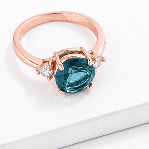 Rose Gold Plated Blue Green Three Stone Engagement Ring - Jewelry Xoxo