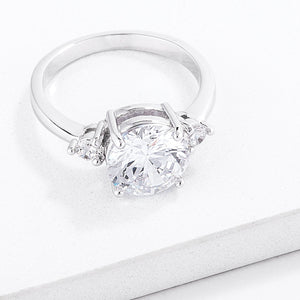 Classic Three Stone Clear CZ Engagement Ring - Jewelry Xoxo