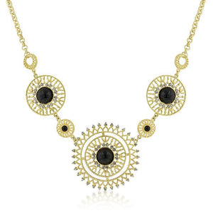 Midnight Sun Crystal and Onyx Cabochon Gold Necklace - Jewelry Xoxo