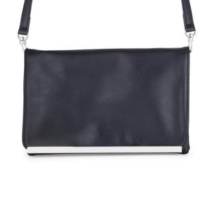 Martha Black Leather Purse Clutch With Silver Hardware - Jewelry Xoxo