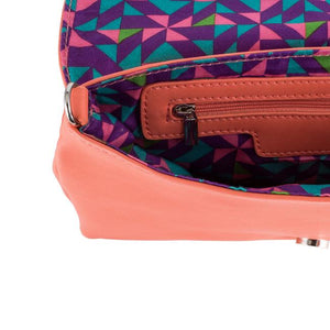 Martha Coral Leather Purse Clutch With Silver Hardware - Jewelry Xoxo