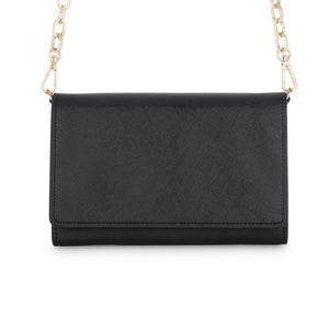 Carly Black Leather Purse Clutch With Gold Chain Crossbody - Jewelry Xoxo