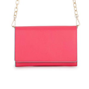 Carly Coral Leather Purse Clutch With Gold Chain Crossbody - Jewelry Xoxo