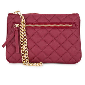 Alexis Red Quilted Faux Leather Clutch With Gold Chain Wristlet - Jewelry Xoxo