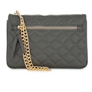 Alexis Grey Quilted Faux Leather Clutch With Gold Chain Wristlet - Jewelry Xoxo