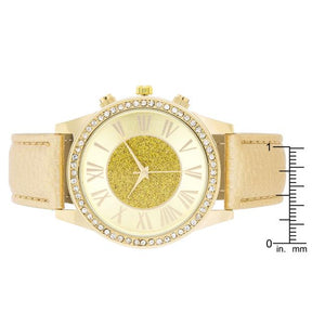 Shira Crystal Leather Watch With Gold Leather Strap - Jewelry Xoxo
