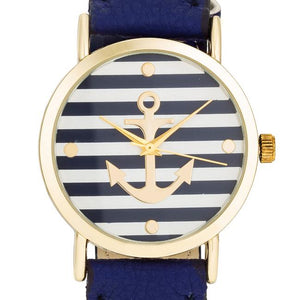 Navy Nautical Leather Watch - Jewelry Xoxo