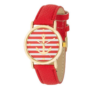 Nautical Red Leather Watch - Jewelry Xoxo