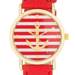 Nautical Red Leather Watch - Jewelry Xoxo