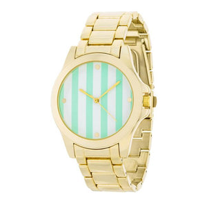 Gold Watch - Mint Stripe Dial - Jewelry Xoxo