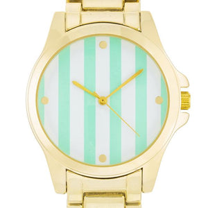 Gold Watch - Mint Stripe Dial - Jewelry Xoxo