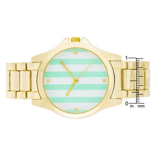 Gold Watch - Mint Stripe Dial - Jewelry Xoxo