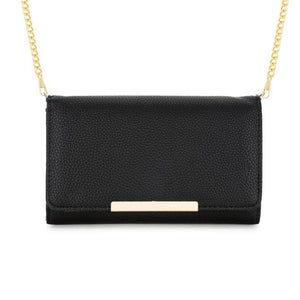Laney Black Pebbled Faux Leather Clutch With Gold Chain Strap - Jewelry Xoxo