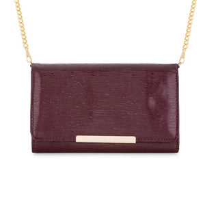 Laney Burgundy Textured Faux Leather Clutch With Gold Chain Strap - Jewelry Xoxo