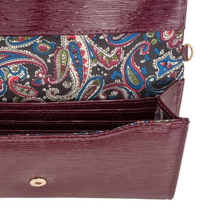 Laney Burgundy Textured Faux Leather Clutch With Gold Chain Strap - Jewelry Xoxo