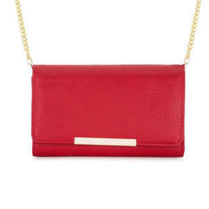 Laney Red Pebbled Faux Leather Clutch With Gold Chain Strap - Jewelry Xoxo