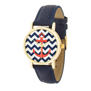 Navy Nautical Leather Watch - Jewelry Xoxo