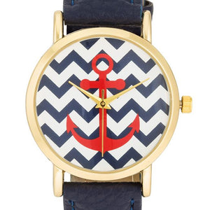 Navy Nautical Leather Watch - Jewelry Xoxo