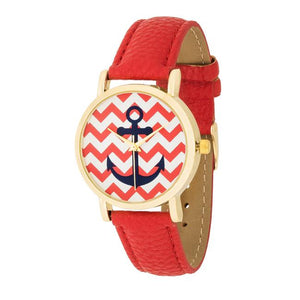 Nautical Red Leather Watch - Jewelry Xoxo