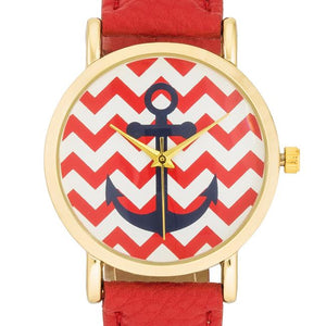 Nautical Red Leather Watch - Jewelry Xoxo