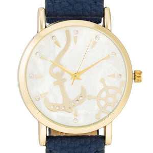 Navy Nautical Leather Watch - Jewelry Xoxo
