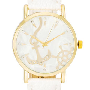 Nautical White Leather Watch - Jewelry Xoxo